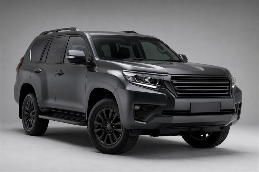 Dark grey Japanese SUV four wheel drive photographed in a studio